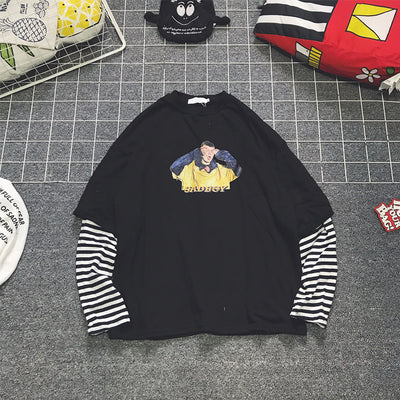 Sudadera Pareja Hip-hop Efecto Dos Piezas con Rayas - Image 4