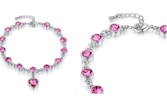 Pulsera de Diamantes Brillantes con Corazón de Durazno Cristalino - Image 2