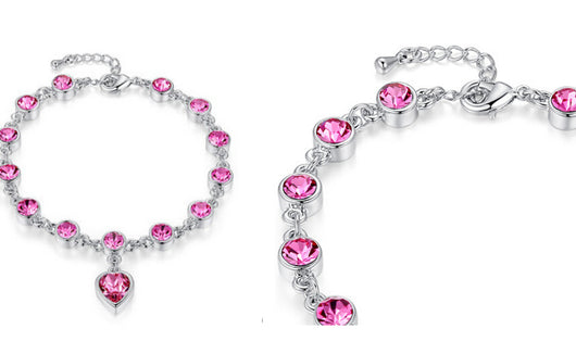 Pulsera de Diamantes Brillantes con Corazón de Durazno Cristalino - Image 2
