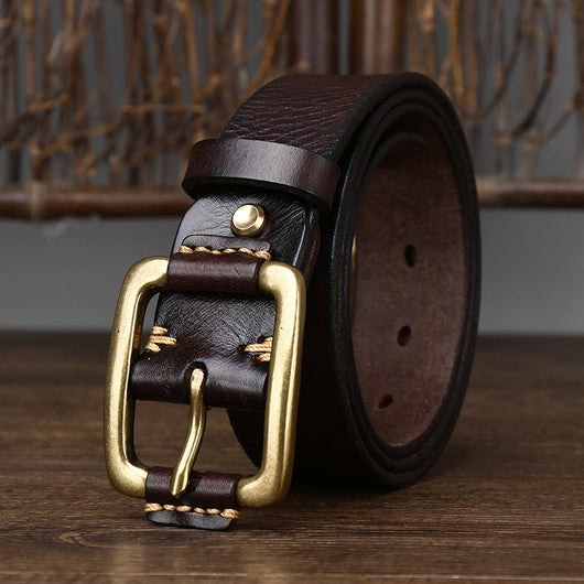 Cinturón de Cuero Genuino para Hombre con Hebilla Retro de Latón - Image 13