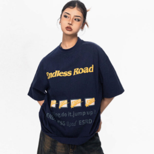 Camiseta de Algodón Estampada Estilo Americano para Mujer