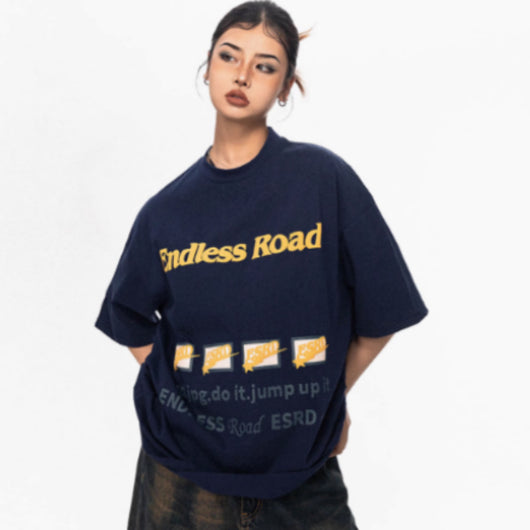 Camiseta de Algodón Estampada Estilo Americano para Mujer