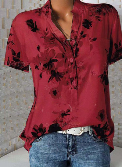 Blusa Estampada de Flores con Cuello en V y Manga Corta - Image 9