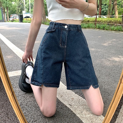 Shorts de Mezclilla Talle Alto Estilo Coreano Talla Grande para Mujeres