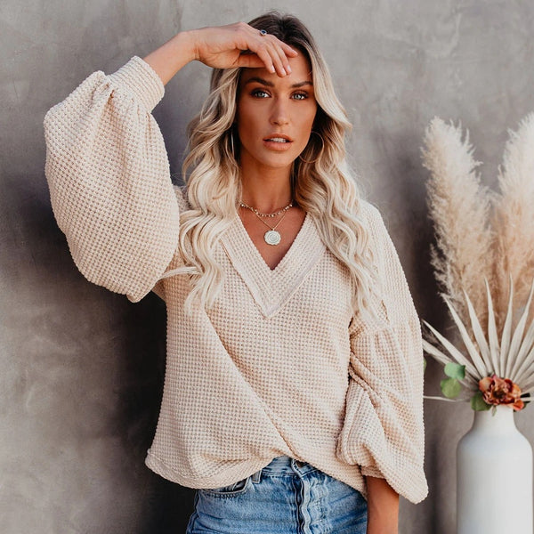 Blusa Suelta con Cuello en V y Mangas Farol