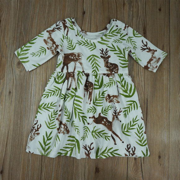 Vestido Estampado de Venado para Niña - Mangas 5/4 Colección Verano