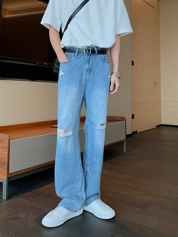 Jeans Rotos Holgados para Hombre - Diseño Desgarrado a la Rodilla