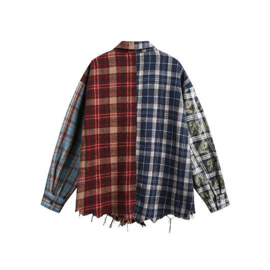 Camisa de Manga Larga Estilo Retro Americano con Diseño de Cuadros y Costuras - Image 17