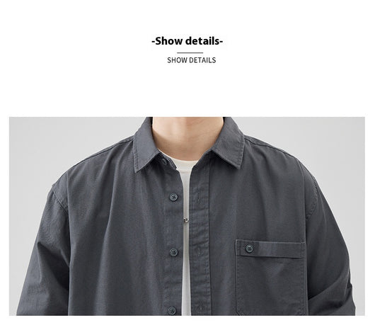 Camisa de Algodón Pesado Estilo Americano para Hombre - Image 23