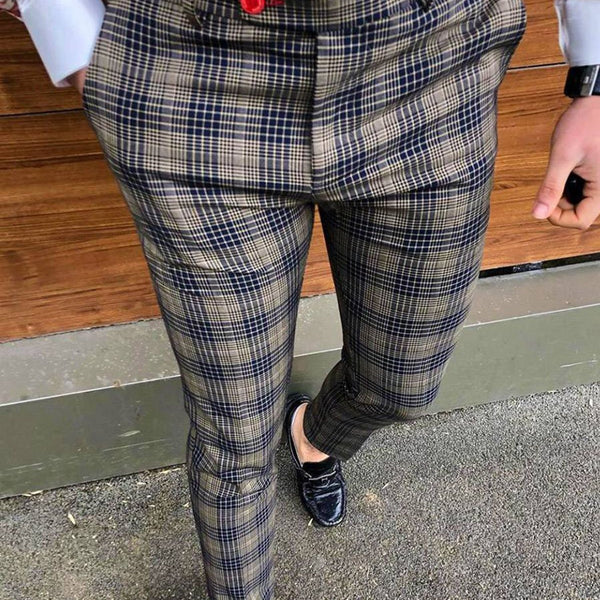 Pantalones Casuales a Cuadros Estilo Europeo Americano Corte Ninth
