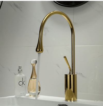 Grifo de Lavabo Giratorio en Cobre Dorado con Diseño Gota de Agua - Image 11