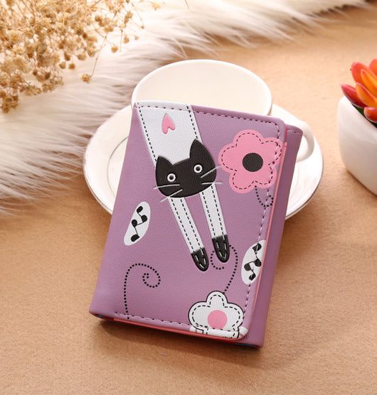 Billetera Compacta con Diseño de Gato Kawaii para Mujer