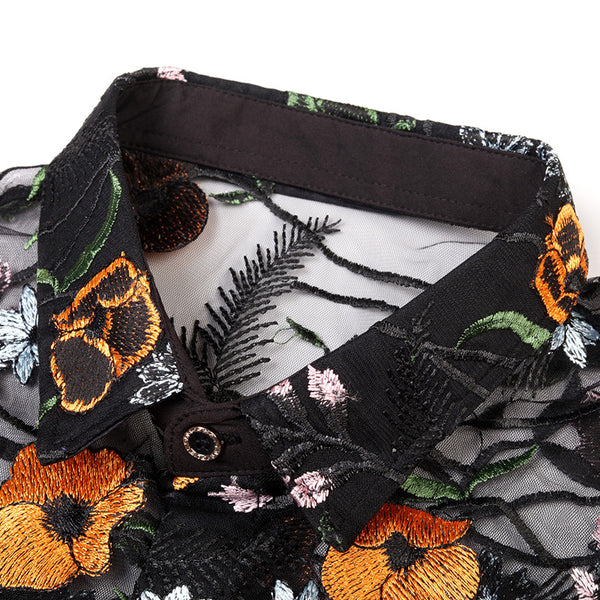 Camisa Transparente Floral Verano con Botones