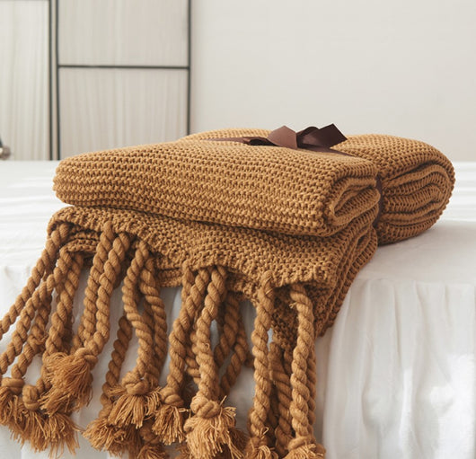 Manta de Oficina Tejida con Borlas - Comodidad y Estilo - Image 30