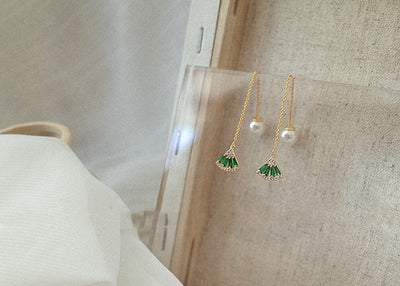 Aretes de Perla en Oro 14K - Diseño de Abanico - Image 5