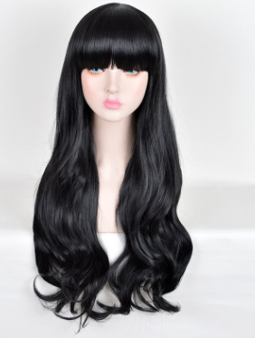 Peluca Lolita Coreana Rizada Negra con Flequillo Qi Liu Hai para Cosplay - Image 2