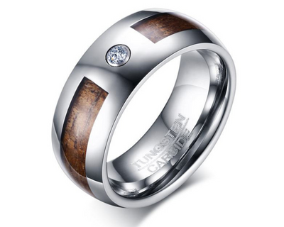 Anillo de Tungsteno y Oro con Incrustaciones de Madera y Circonio - Image 7