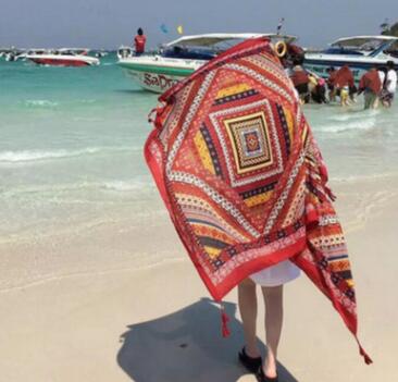 Rebozo Bohemio Hippie Lino Geométrico Retro - Chal Playa Cálido - Image 7