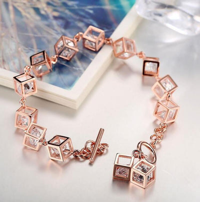 Pulsera de Cobre y Circón Dorado 3D - Chapado en Oro Blanco Estilo Coreano - Image 3