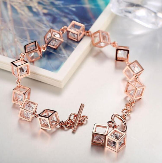 Pulsera de Cobre y Circón Dorado 3D - Chapado en Oro Blanco Estilo Coreano - Image 3