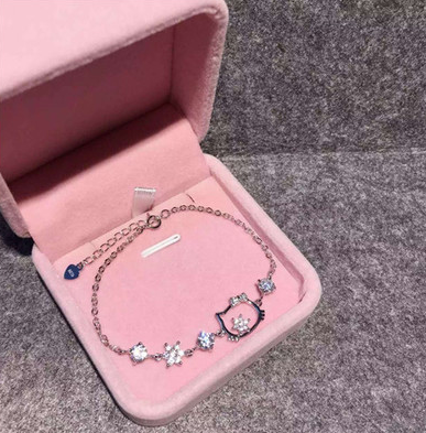 Pulsera de Plata 925 con Cristal - Diseño Minimalista Gato para Mujer