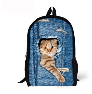 Mochila Escolar 3D Gato Adorable - Mochila Denim para Niños y Niñas - Image 8