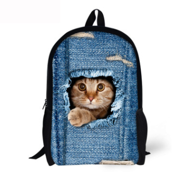 Mochila Escolar 3D Gato Adorable - Mochila Denim para Niños y Niñas - Image 9