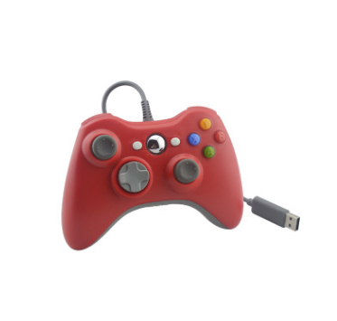 Red wired game controller for Xbox 360, featuring a standard button layout, dual joysticks, and a gray USB cable. - Image 4