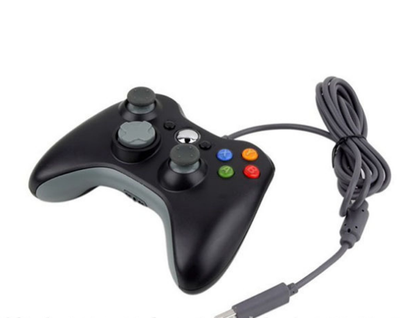 Red wired game controller for Xbox 360, featuring a standard button layout, dual joysticks, and a gray USB cable. - Image 2