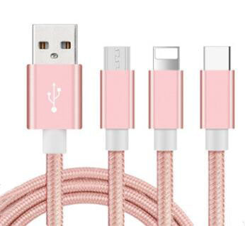 Cable de Carga Rápida USB 2.0A Nylon Trenzado Compatible con iPhone, Android y Type-C