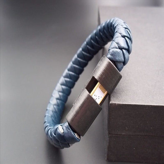 Pulsera Cable de Datos Tejida en Cuero - Diseño Creativo 2 en 1 - Image 5