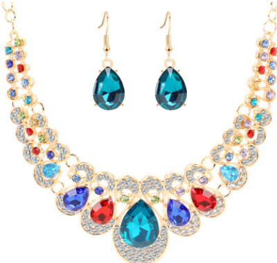 Conjunto de Joyas Étnicas Retro con Cristales y Gemas Geométricas - Collar y Aretes - Image 6