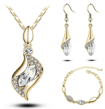 Conjunto de Tres Piezas: Aretes, Collar y Pulsera de Cristal