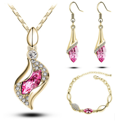 Conjunto de Tres Piezas: Aretes, Collar y Pulsera de Cristal - Image 4