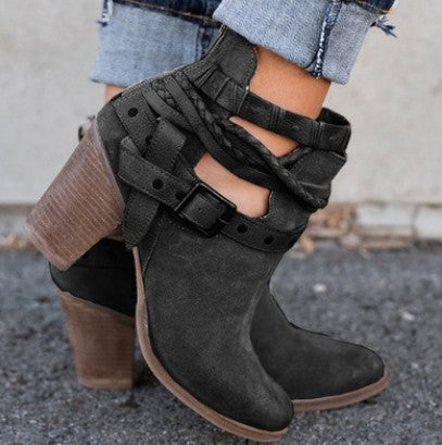 Botas de Cuero con Hebilla Gruesa - Estilo Europeo Otoño Invierno