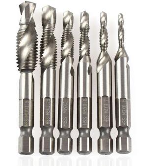 Juego de 6 Brocas Espiral HSS con Grifo Métrico M3-M10 1/4'' Hex