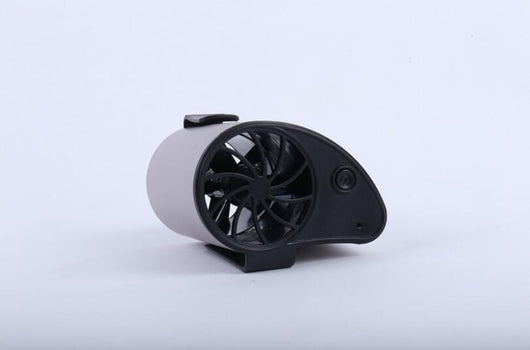 Three silver and black waist-mounted hands-free mini fans with clips and USB ports, shown against a light blue background. - Image 3