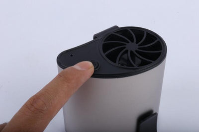 Three silver and black waist-mounted hands-free mini fans with clips and USB ports, shown against a light blue background. - Image 4