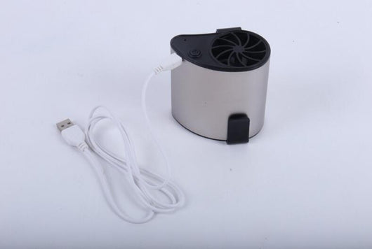 Three silver and black waist-mounted hands-free mini fans with clips and USB ports, shown against a light blue background. - Image 6