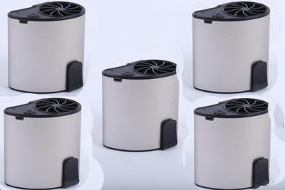 Three silver and black waist-mounted hands-free mini fans with clips and USB ports, shown against a light blue background. - Image 7