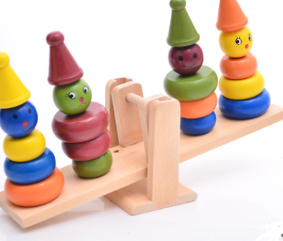 Juguete de Equilibrio Payaso de Madera con Anillos Puzzle para Niños