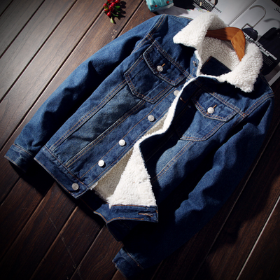 Chaqueta Bomber de Denim con Forro de Peluche para Hombre - Diseño Oversized Negro y Azul - Image 2