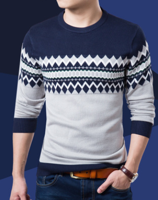 Conjuntos de Suéteres Combinando para Outono e Inverno - Camiseta Slim de Gola Redonda e Manga Longa Masculina