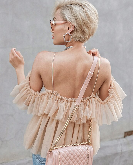 Blusa de Malla con Volantes y Hombros Descubiertos - Estilo Streetwear Sexy - Image 2