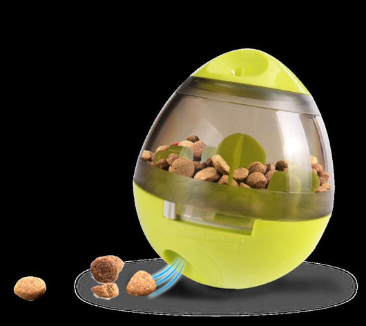 Pink and clear egg-shaped pet food dispenser with internal baffles, designed for slow feeding. - Image 4