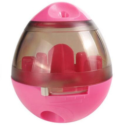 Pink and clear egg-shaped pet food dispenser with internal baffles, designed for slow feeding. - Image 8