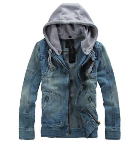 Chaqueta Vaquera Denim con Capucha Extraíble para Hombre - Tallas Grandes M-5XL
