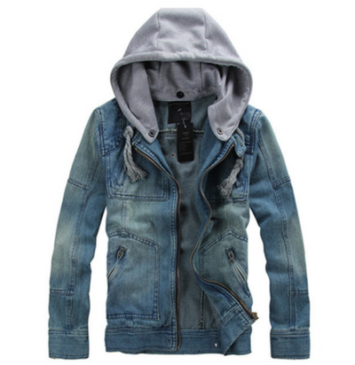 Chaqueta Vaquera Denim con Capucha Extraíble para Hombre - Tallas Grandes M-5XL