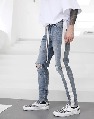 Jeans Slim Vintage con Rotos en Rodillas - Estilo Urbano Juvenil