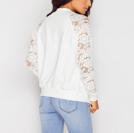 Chaqueta Bomber Mujer con Encaje Transparente y Cremallera - Image 2
